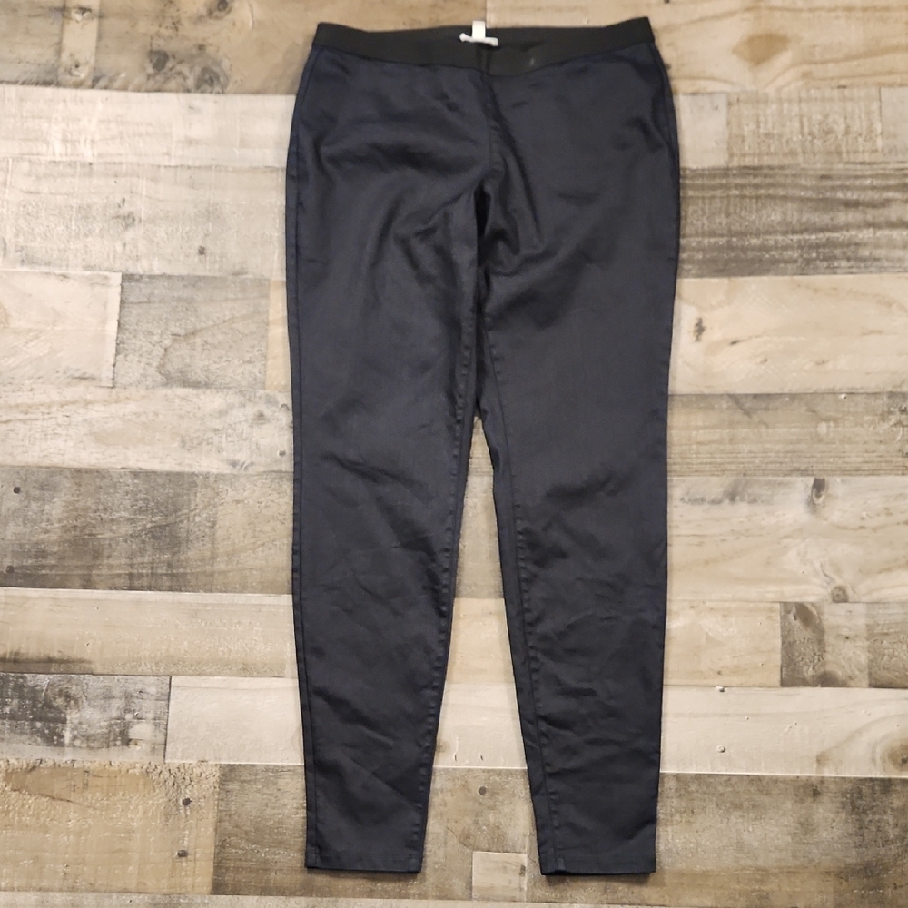 Eileen Fisher‎ Coated Denim Leggings Womens Medium Tall Long Black